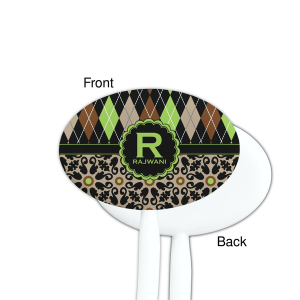 Argyle & Moroccan Mosaic White Plastic 7" Stir Stick - Single Sided - Oval - Front & Back