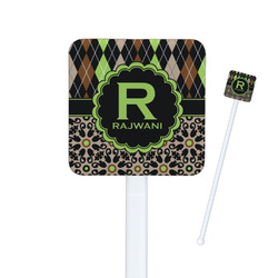 Argyle & Moroccan Mosaic Square Plastic Stir Sticks - Double Sided (Personalized)