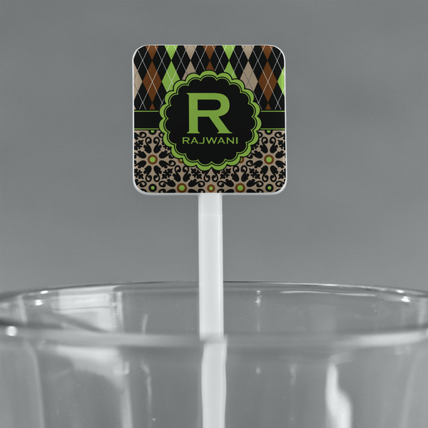 Argyle & Moroccan Mosaic White Plastic Stir Stick - Square - Main