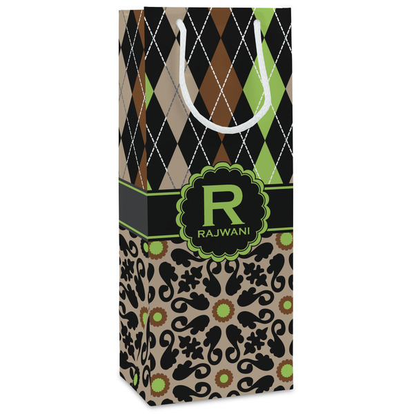 Custom Argyle & Moroccan Mosaic Wine Gift Bags - Matte (Personalized)