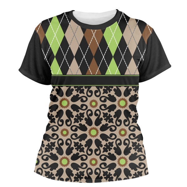 Custom Argyle & Moroccan Mosaic Women's Crew T-Shirt - X Large