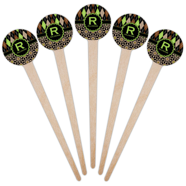 Argyle & Moroccan Mosaic Wooden 4" Food Pick - Round - Fan View