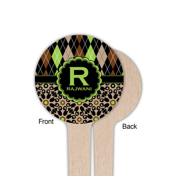 Argyle & Moroccan Mosaic Wooden 4" Food Pick - Round - Single Sided - Front & Back
