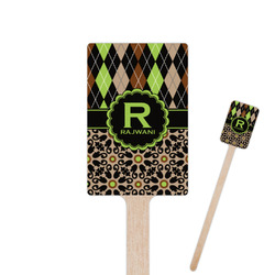 Argyle & Moroccan Mosaic 6.25" Rectangle Wooden Stir Sticks - Single Sided (Personalized)
