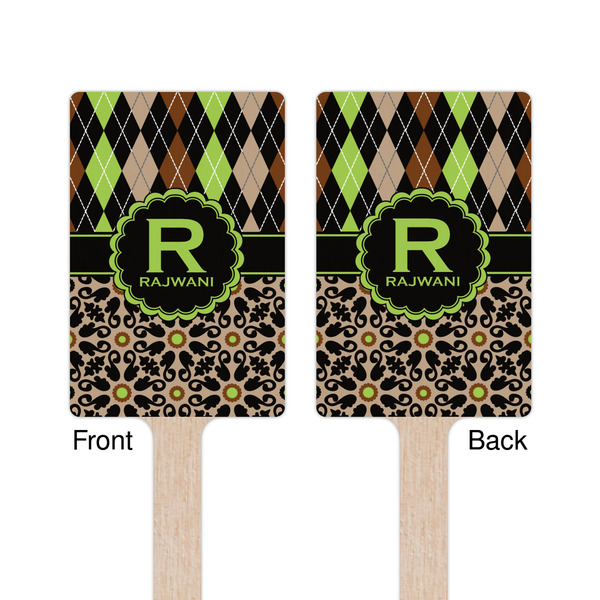 Argyle & Moroccan Mosaic Wooden 6.25" Stir Stick - Rectangular - Double Sided - Front & Back