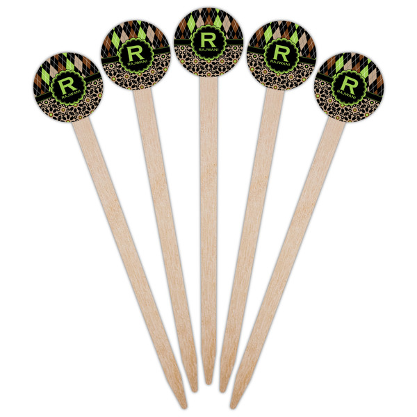 Argyle & Moroccan Mosaic Wooden 6" Food Pick - Round - Fan View