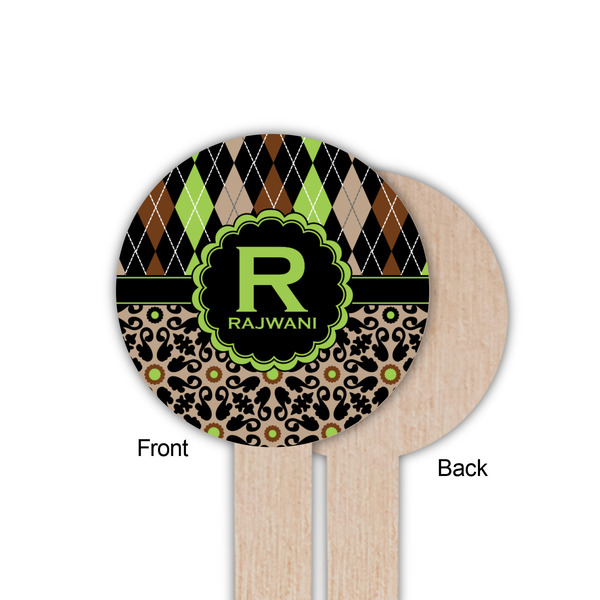Argyle & Moroccan Mosaic Wooden 6" Food Pick - Round - Single Sided - Front & Back