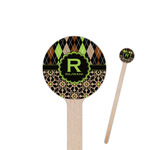Argyle & Moroccan Mosaic 6" Round Wooden Stir Sticks - Single Sided (Personalized)