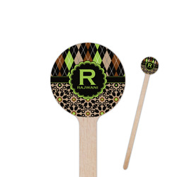 Argyle & Moroccan Mosaic 7.5" Round Wooden Stir Sticks - Single Sided (Personalized)