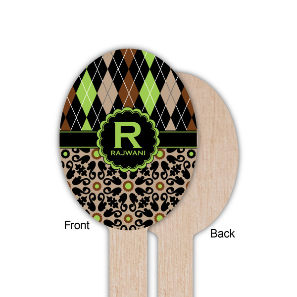 Argyle & Moroccan Mosaic Wooden Food Pick - Oval - Single Sided - Front & Back