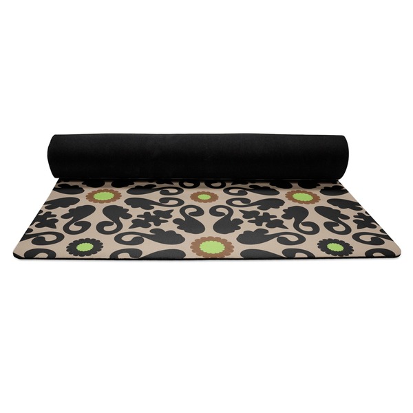 Argyle & Moroccan Mosaic Yoga Mat Rolled up Black Rubber Backing