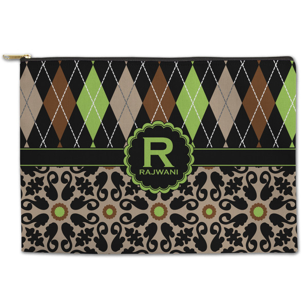 Custom Argyle & Moroccan Mosaic Zipper Pouch - Large - 12.5"x8.5" (Personalized)