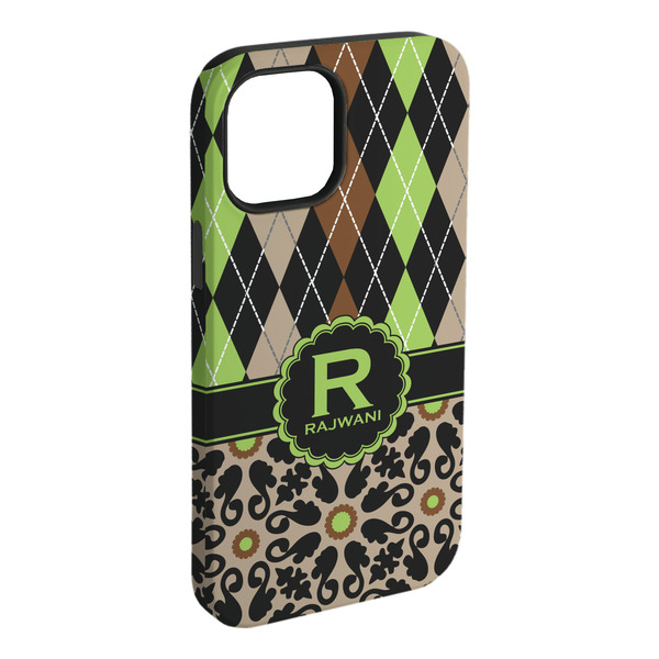 Custom Argyle & Moroccan Mosaic iPhone Case - Rubber Lined - iPhone 15 Plus (Personalized)