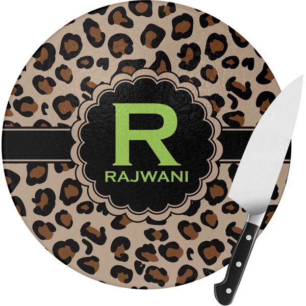 Custom Granite Leopard Round Glass Cutting Board - Small (Personalized)