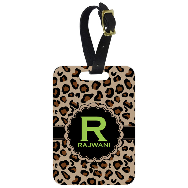 Custom Granite Leopard Metal Luggage Tag w/ Name and Initial