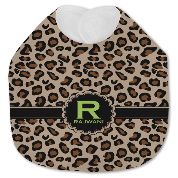 Custom Granite Leopard Jersey Knit Baby Bib w/ Name and Initial