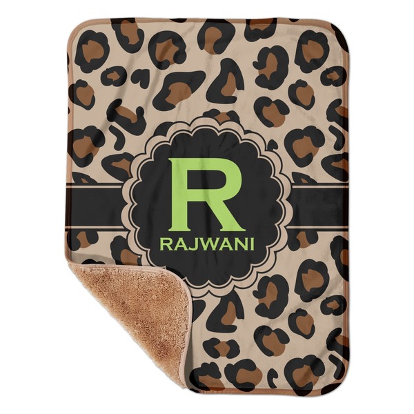 Custom Granite Leopard Sherpa Baby Blanket - 30" x 40" w/ Name and Initial