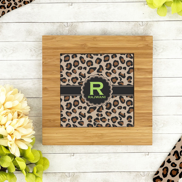 Granite Leopard Bamboo Trivet with 6" Tile - LIFESTYLE