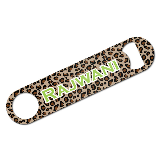 Custom Granite Leopard Bar Bottle Opener - White w/ Name and Initial