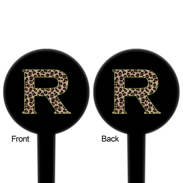 Granite Leopard Black Plastic 4" Food Pick - Round - Double Sided - Front & Back