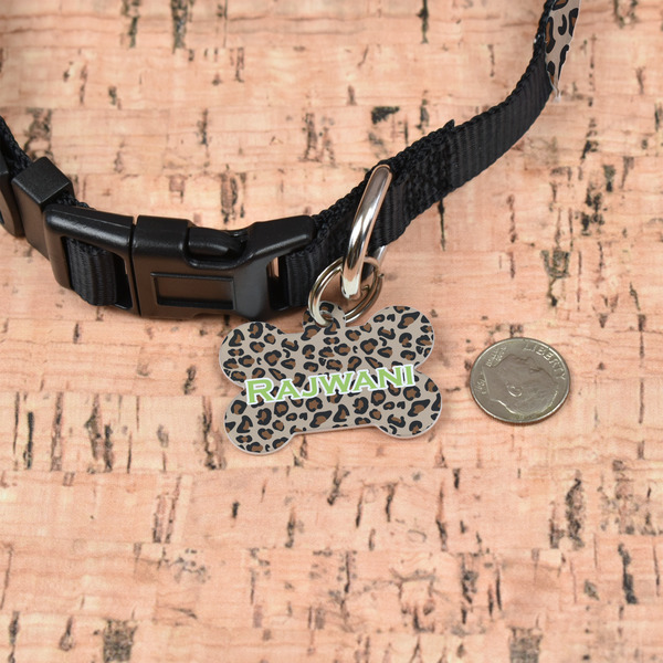 Granite Leopard Bone Shaped Dog ID Tag - Small - In Context