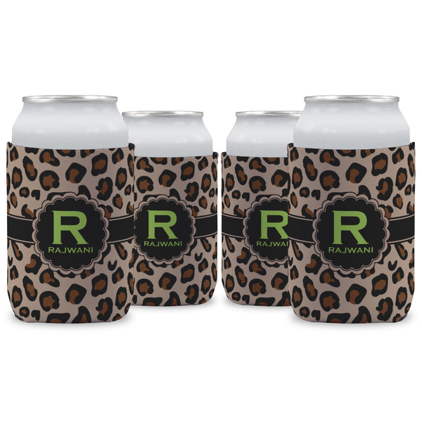 Custom Granite Leopard Can Cooler (12 oz) - Set of 4 w/ Name and Initial