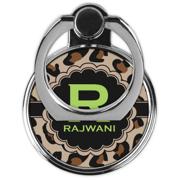 Granite Leopard Cell Phone Ring Stand & Holder - Front (Collapsed)