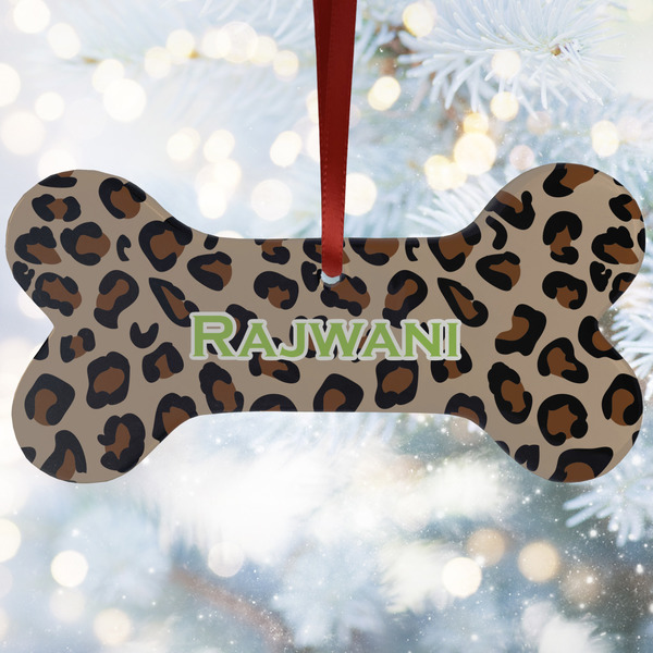 Custom Granite Leopard Ceramic Dog Ornament w/ Name and Initial