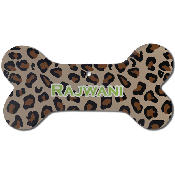 Custom Granite Leopard Ceramic Dog Ornament - Front w/ Name and Initial