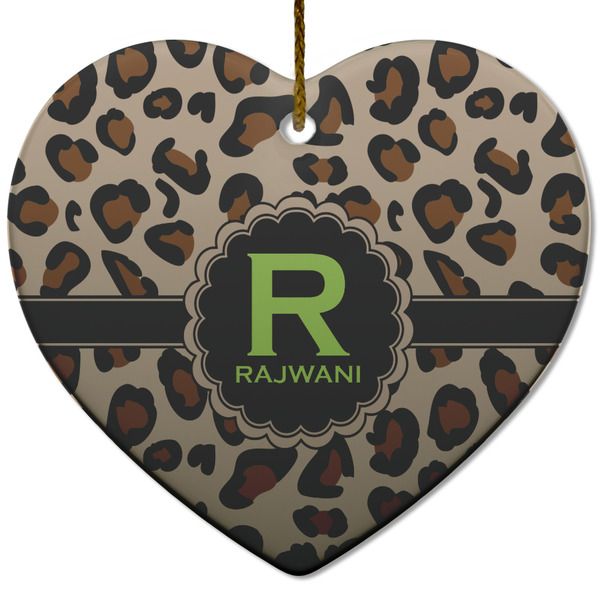 Custom Granite Leopard Heart Ceramic Ornament w/ Name and Initial