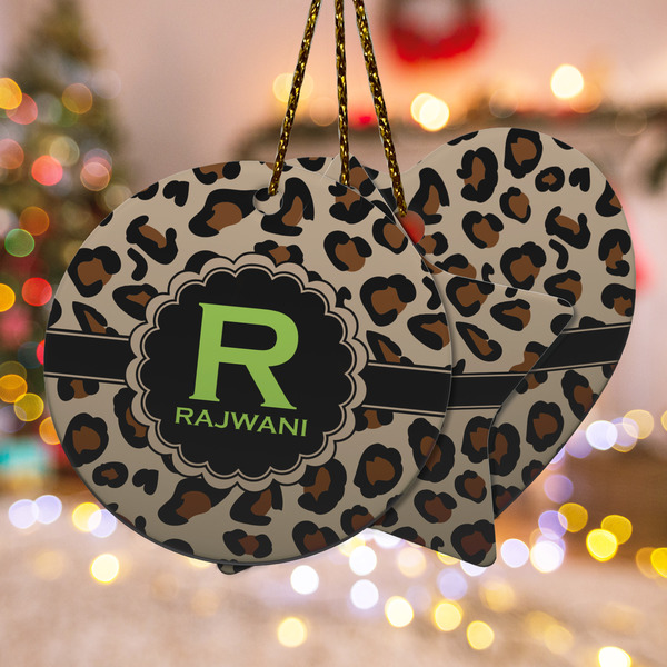 Custom Granite Leopard Ceramic Ornament w/ Name and Initial