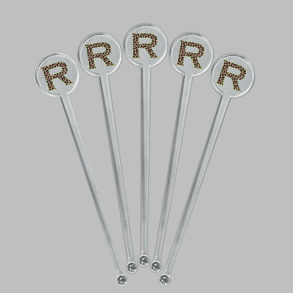 Granite Leopard Clear Plastic 7" Stir Stick - Round - Fan View