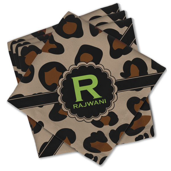 Custom Granite Leopard Cloth Cocktail Napkins - Set of 4 w/ Name and Initial