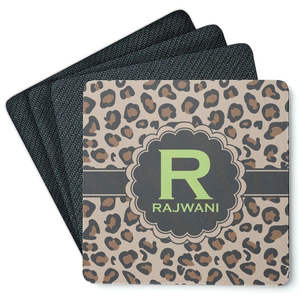 Custom Granite Leopard Square Rubber Backed Coasters - Set of 4 (Personalized)
