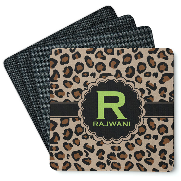 Custom Granite Leopard Square Rubber Backed Coasters - Set of 4 (Personalized)