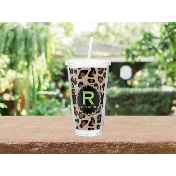 Granite Leopard Double Wall Tumbler with Straw Lifestyle
