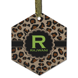 Granite Leopard Flat Glass Ornament - Hexagon w/ Name and Initial