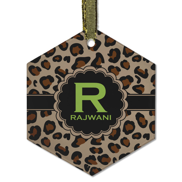 Granite Leopard Frosted Glass Ornament - Hexagon