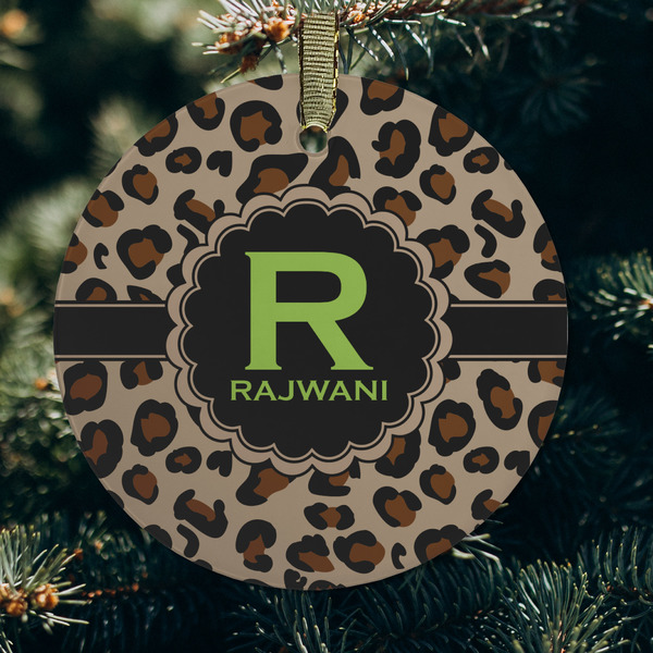 Granite Leopard Frosted Glass Ornament - Round (Lifestyle)