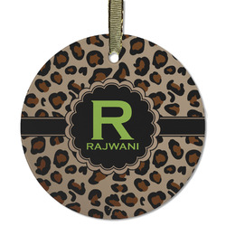 Granite Leopard Flat Glass Ornament - Round w/ Name and Initial