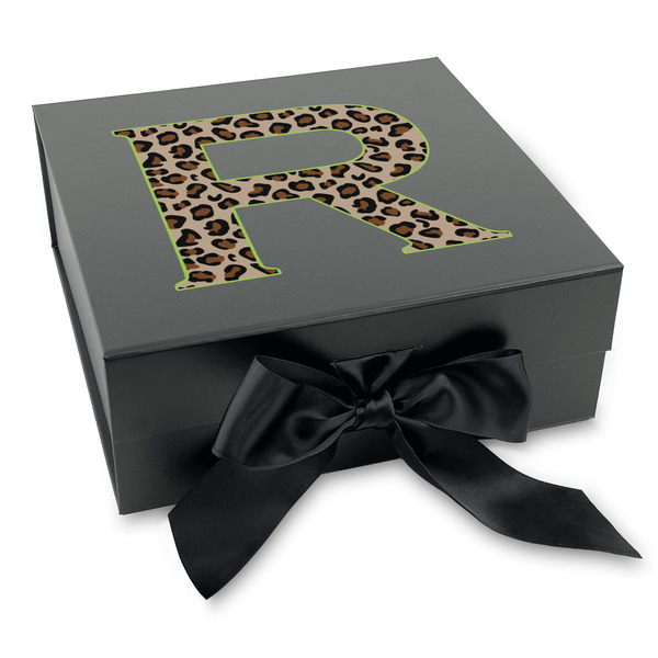 Granite Leopard Gift Boxes with Magnetic Lid - Black - Front (angle)