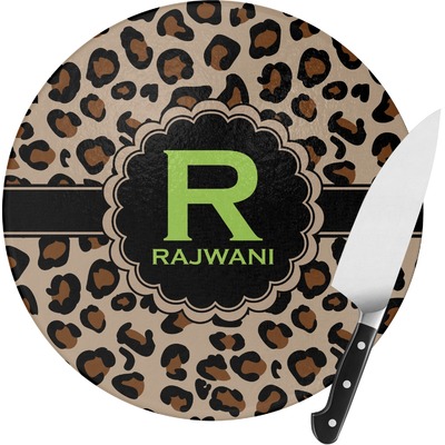 Granite Leopard Round Glass Cutting Board - Medium (Personalized)