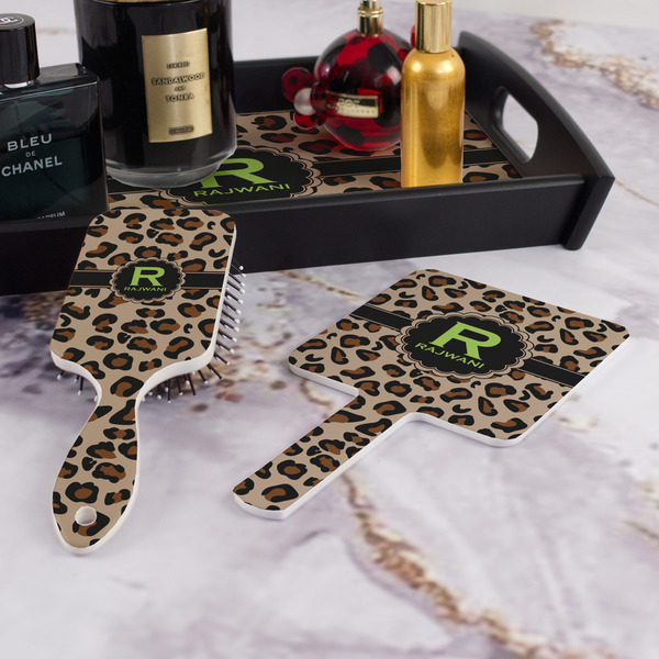 Granite Leopard Hair Brush and Hand Mirror - Bathroom Scene