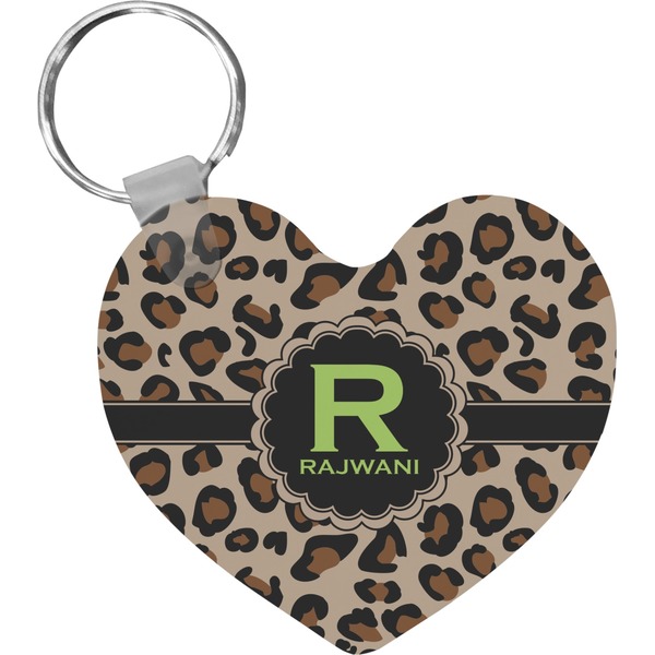 Custom Granite Leopard Heart Plastic Keychain w/ Name and Initial