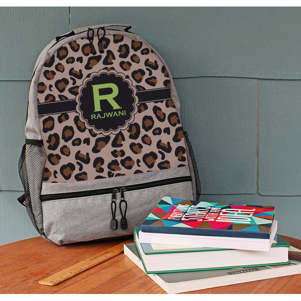 Granite Leopard Large Backpack - Gray - On Desk