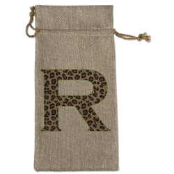 Granite Leopard Large Burlap Gift Bag - Front (Personalized)