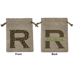 Granite Leopard Medium Burlap Gift Bag - Front & Back (Personalized)