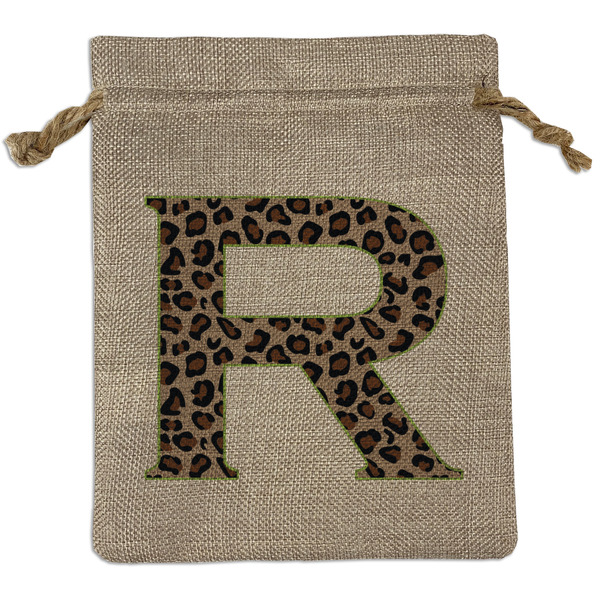 Custom Granite Leopard Medium Burlap Gift Bag - Front (Personalized)