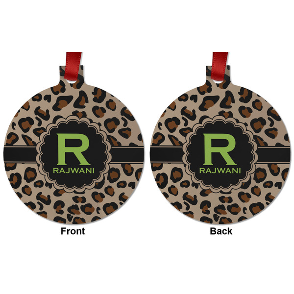 Granite Leopard Metal Ball Ornament - Front and Back