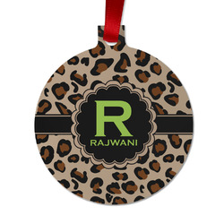 Granite Leopard Metal Ball Ornament - Double Sided w/ Name and Initial